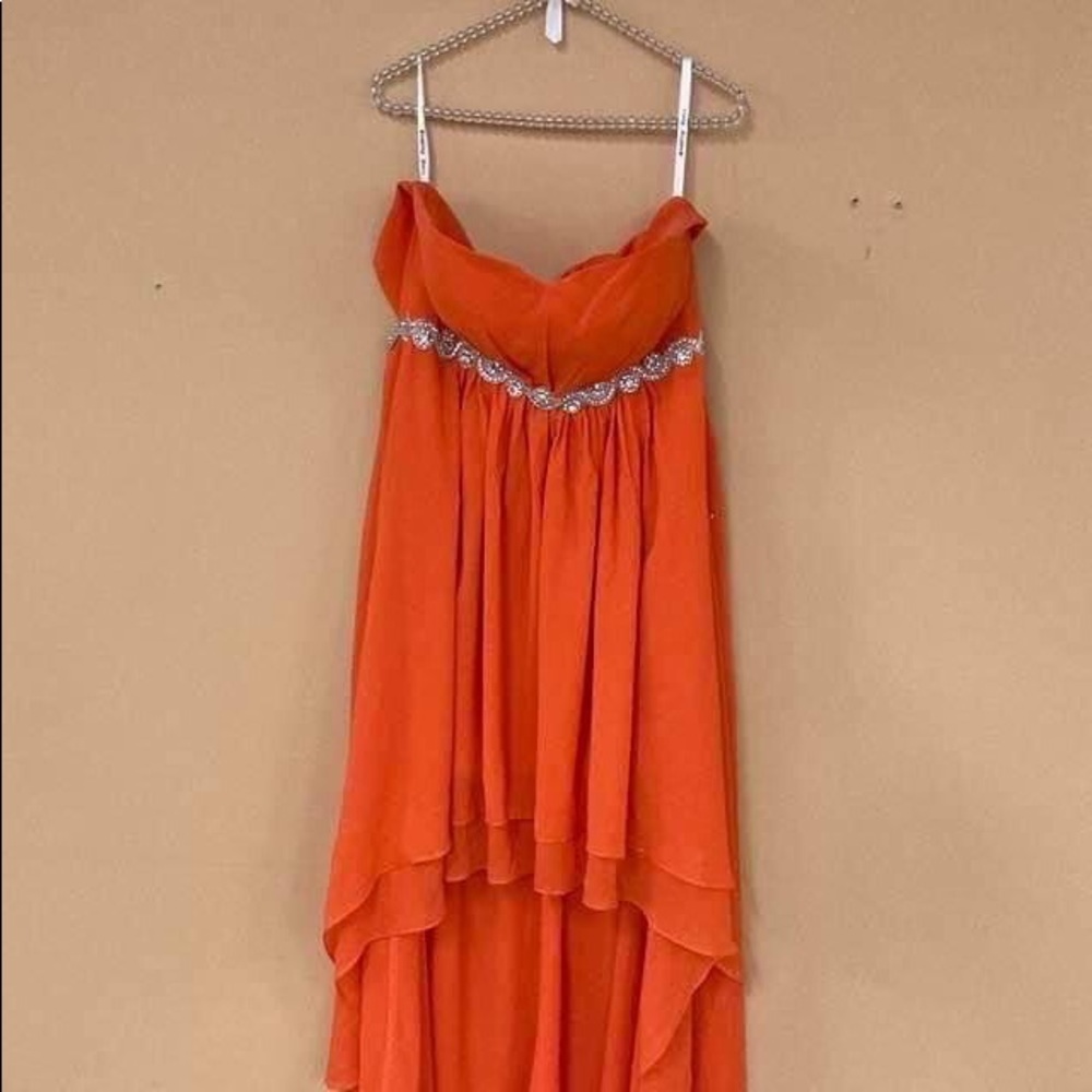 NWOT Orange Wedding Dress Rhinestone Waistline tieback with train.